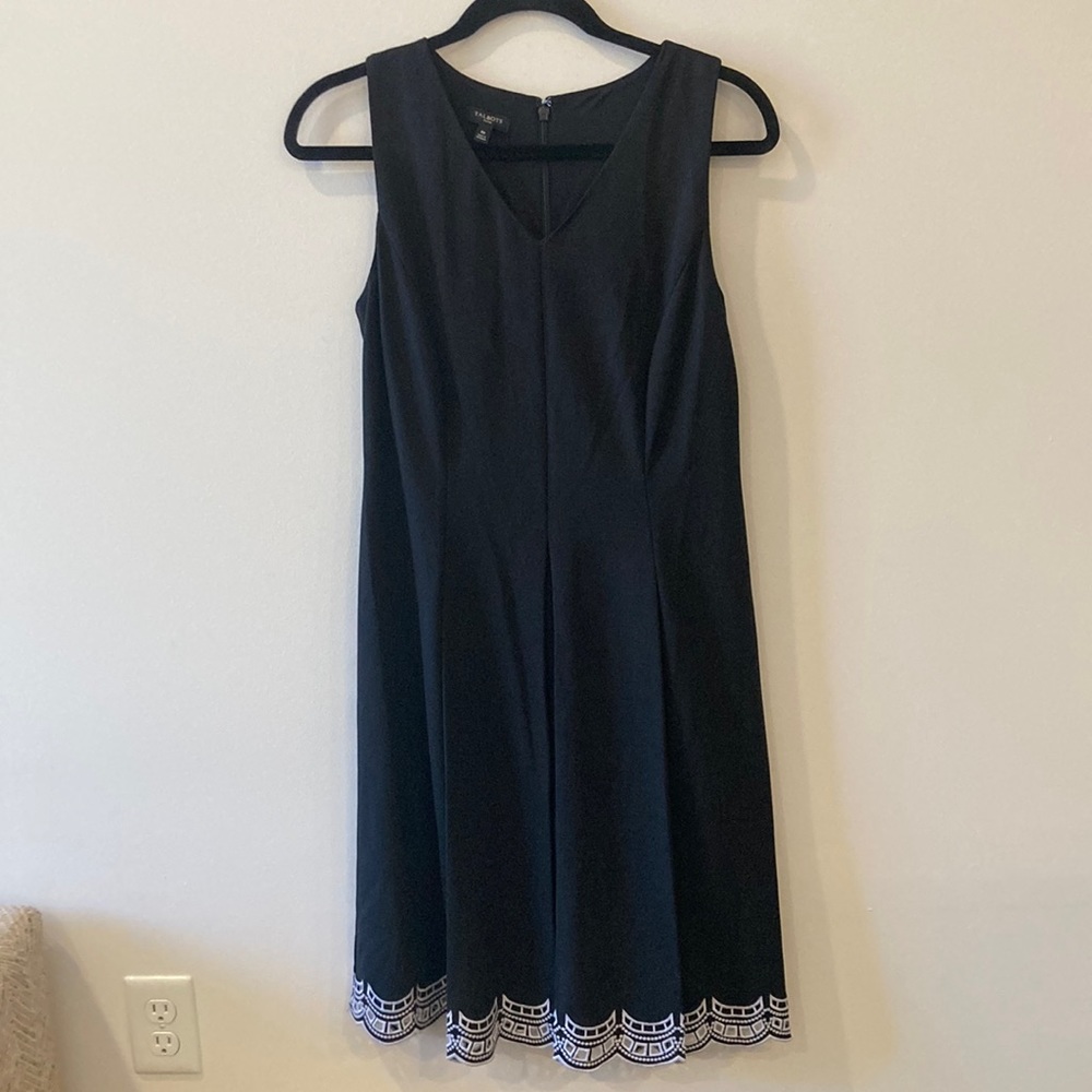 Talbots black midi dress with embroidered eyelet scalloped trim hem